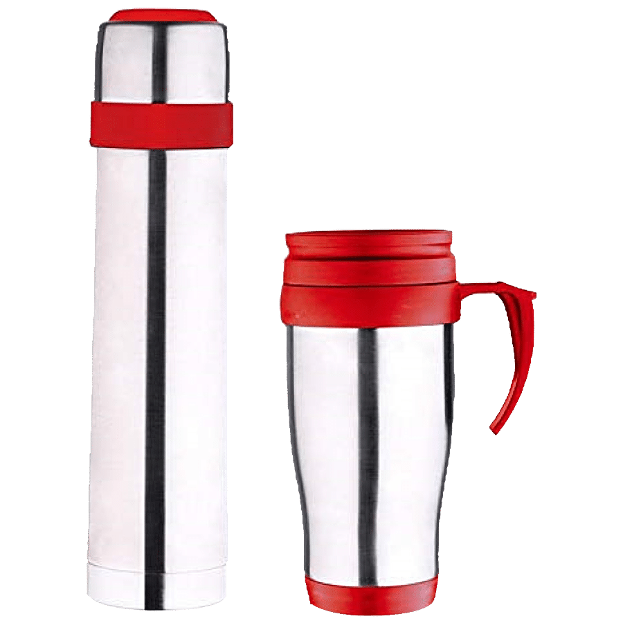 Wellberg Stainless Steel Vacuum Flask & Travel Mug - Red