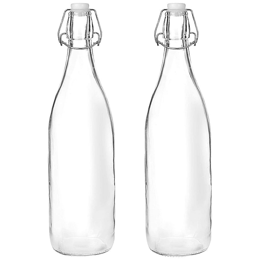 White Gold Glass Bottle With Clip Lid - Transparent