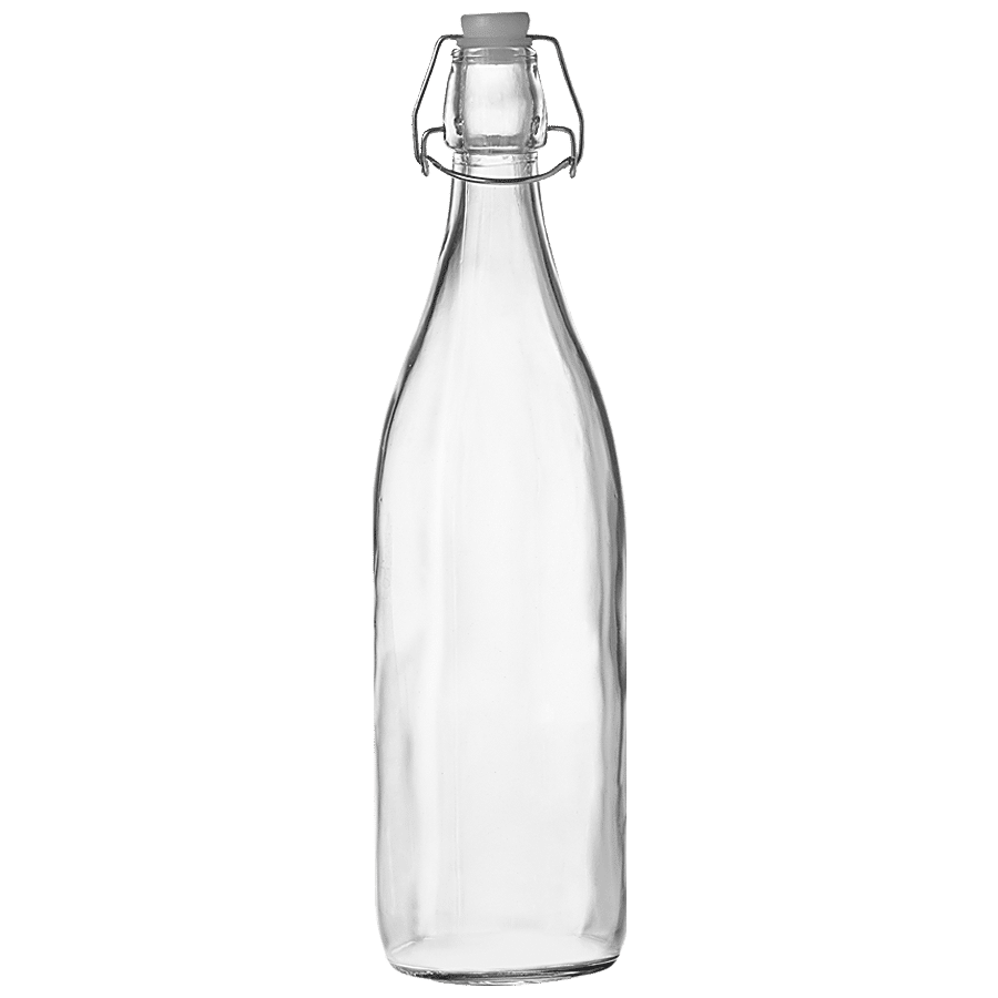 White Gold Glass Bottle With Clip Lid - Transparent