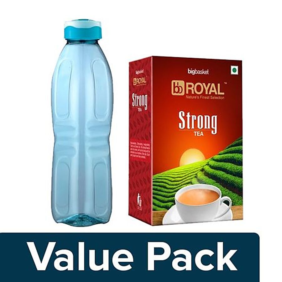 bb Combo Ratan Atlas Plastic Water Bottle- Transparent Blue 1L+BB Royal Tea- Strong 250G