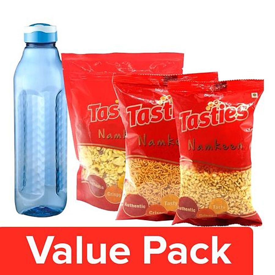 bb Combo Ratan Cosmos Bottle- Blue 1L+Tasties Khatta Meetha+Aloo Bhujia+Moong Dal (150G)