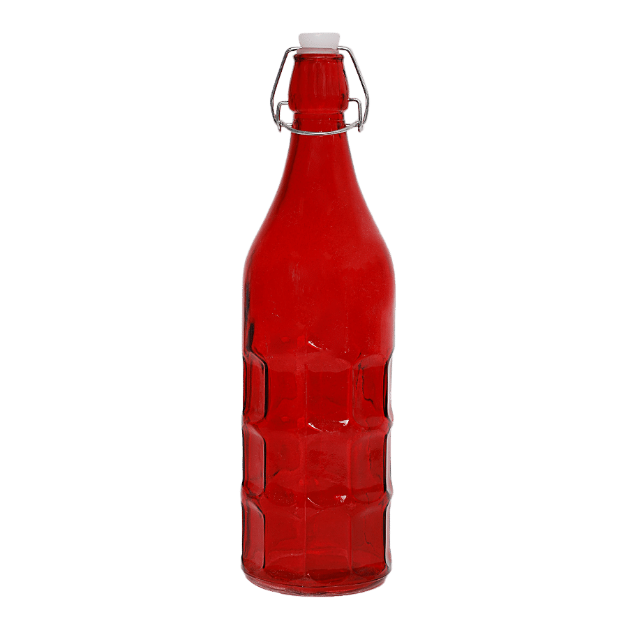 bb home Glass Water Bottle With Round Base - Red