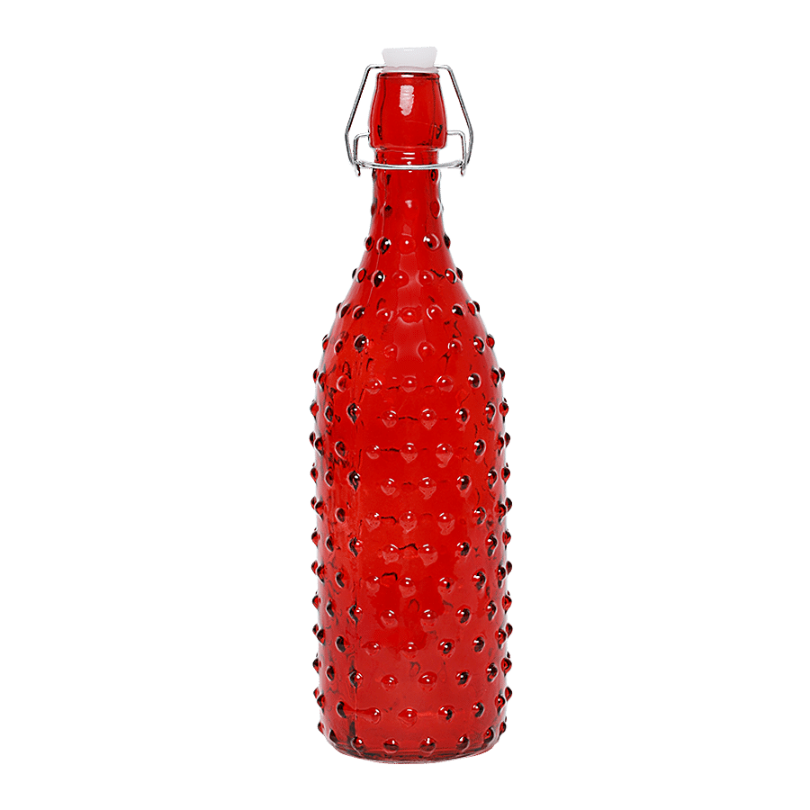 bb home Glass Water Bottle With Round Base - Red