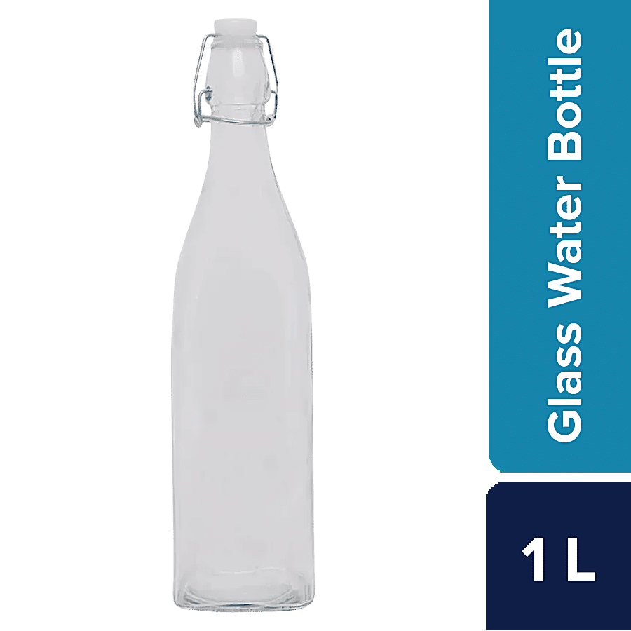 bb home Glass Water Bottle With Round Base - Transparent