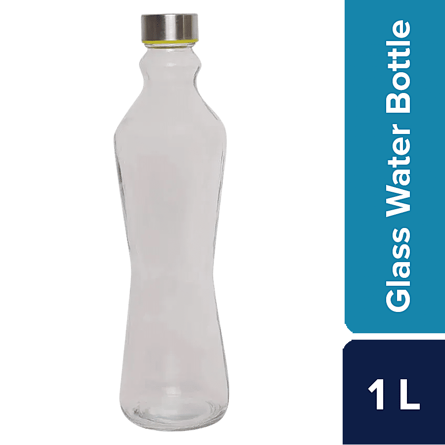 bb home Glass Water Bottle With Round Base - Transparent