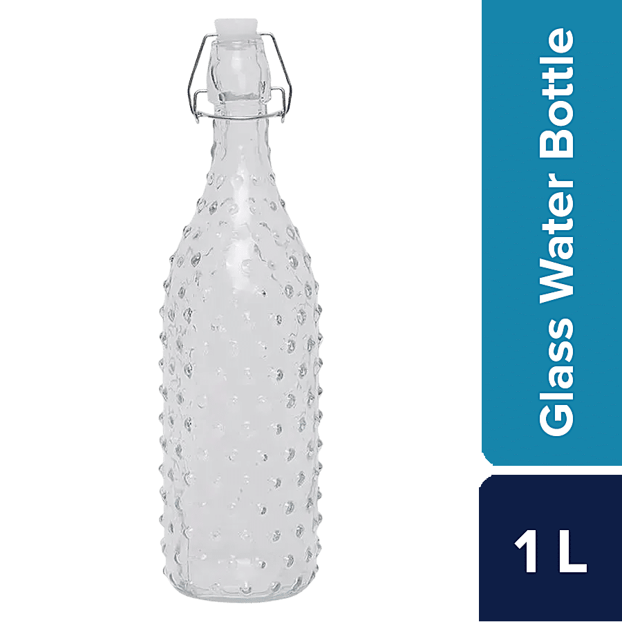 bb home Glass Water Bottle With Round Base - Transparent