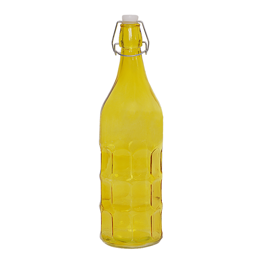 bb home Glass Water Bottle With Round Base - Yellow