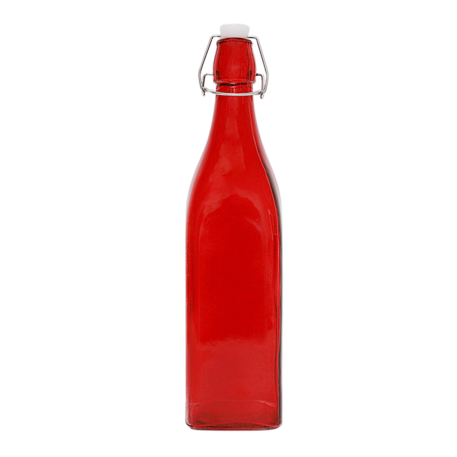 bb home Glass Water Bottle With Square Base - Red