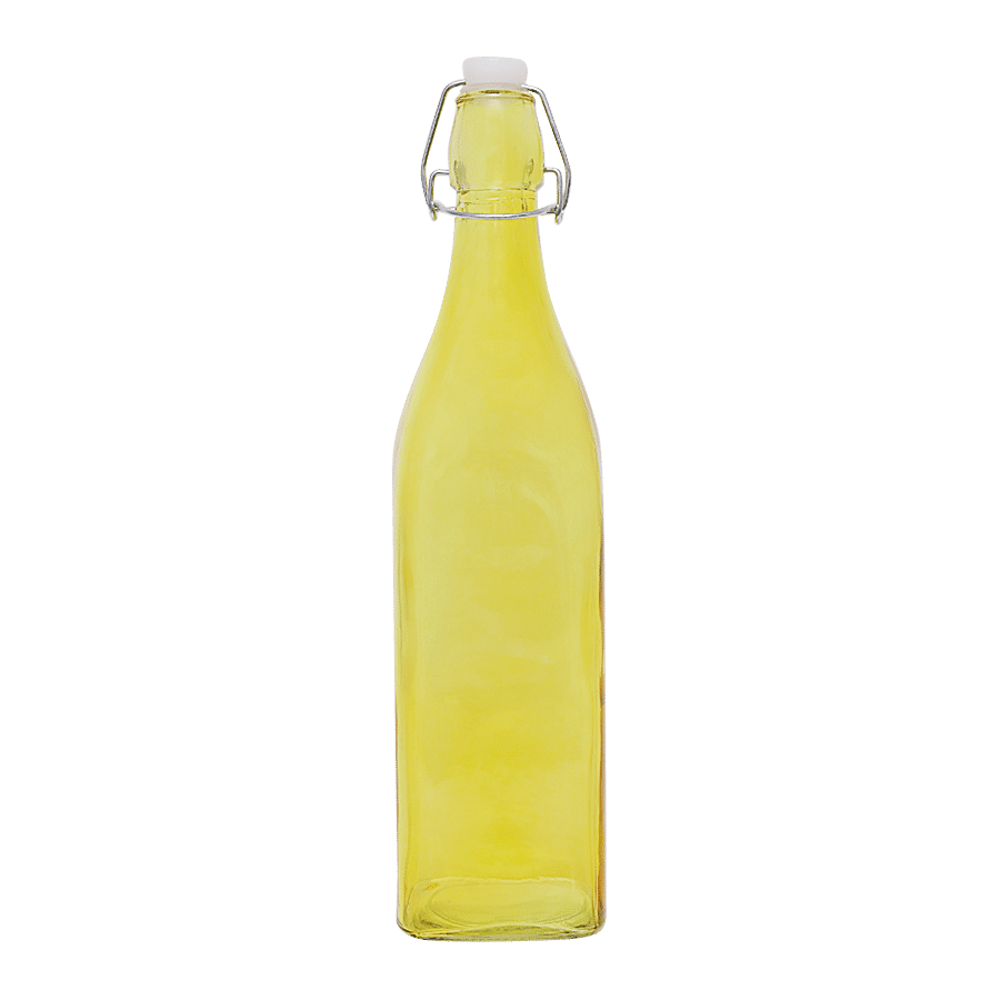 bb home Glass Water Bottle With Square Base - Yellow