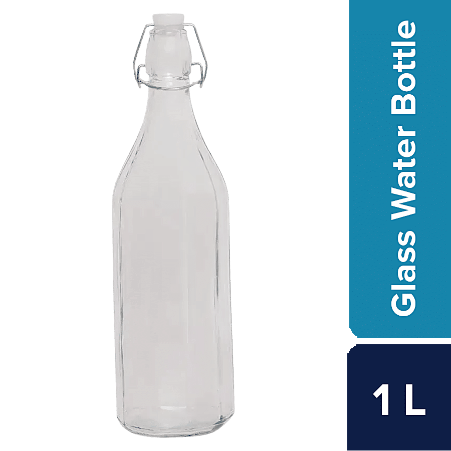 bb home Glass Water Bottle with Round Base - Transparent