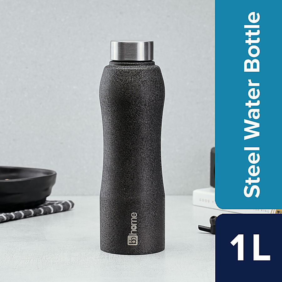 bb home Trendy Stainless Steel Water Bottle With Steel Cap - Texture Black