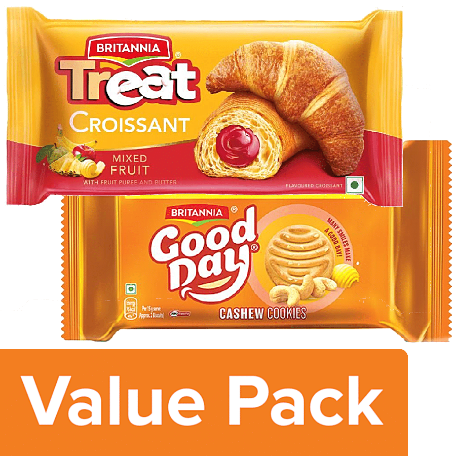 Britannia Good Day Cashew Cookies 600 g + Treat Croissant - Mixed Fruit