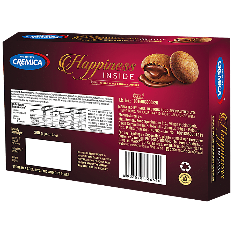 Cremica Happiness Inside Choco Filled Gourmet Cookies - Crispy & Crunchy