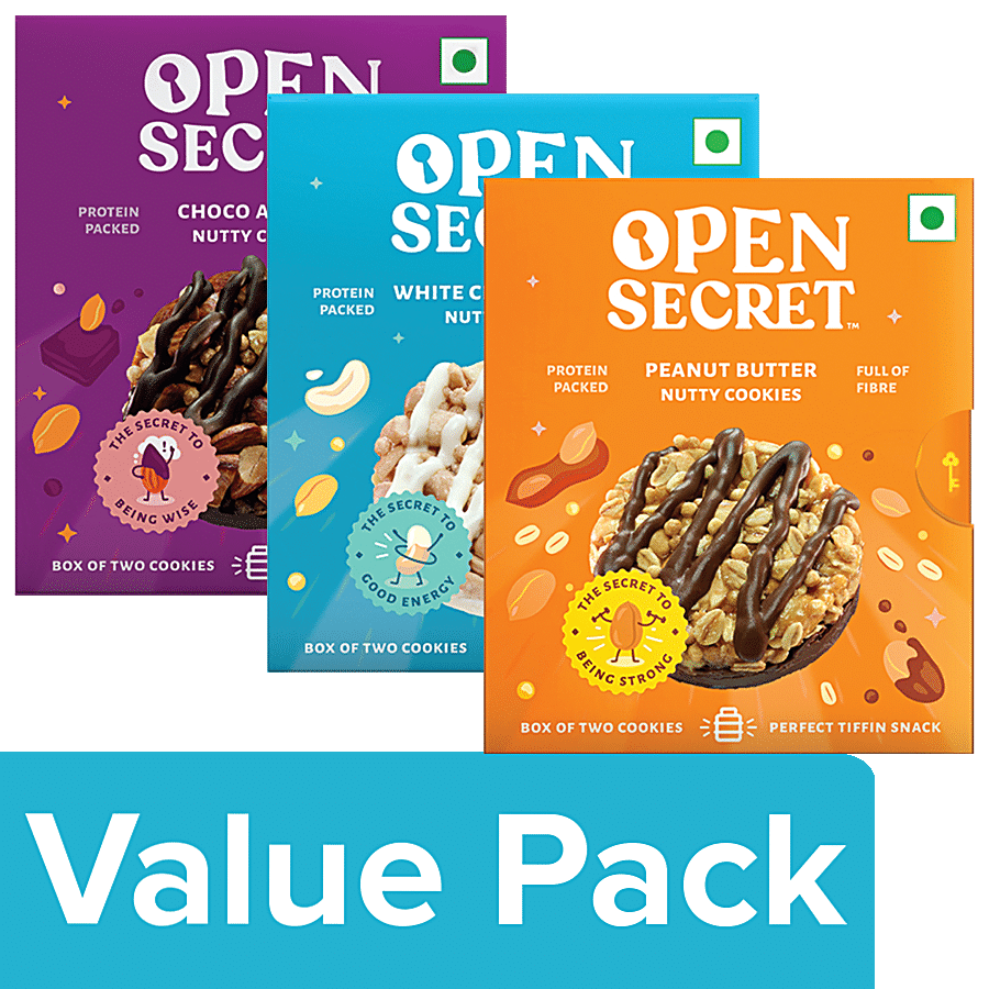 Open Secret Nutty Cookies- Choco Almond+White Choco Cashew+Peanut Butter(2 Cookies Per Box)