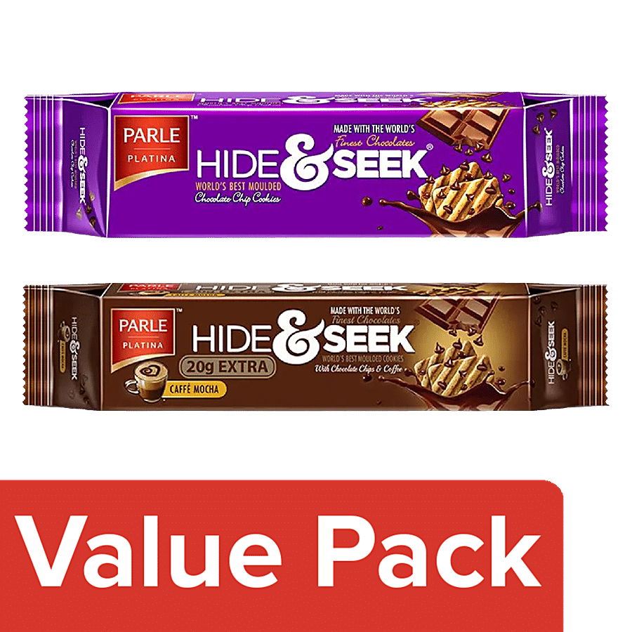 PARLE Platina Hide & Seek Chocolate Chip Cookies + Caffe Mocha Coffee Flavoured Biscuits