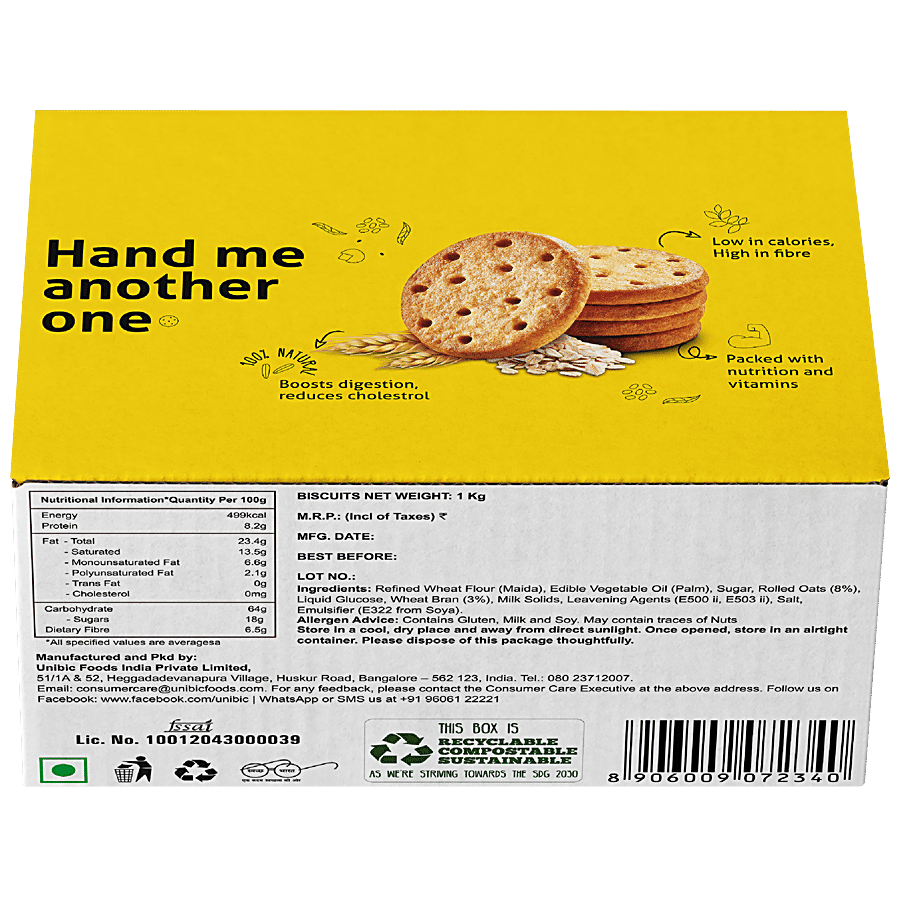 UNIBIC Daily Digestive Oatmeal Cookies - Packed With Nutrition & Vitamins