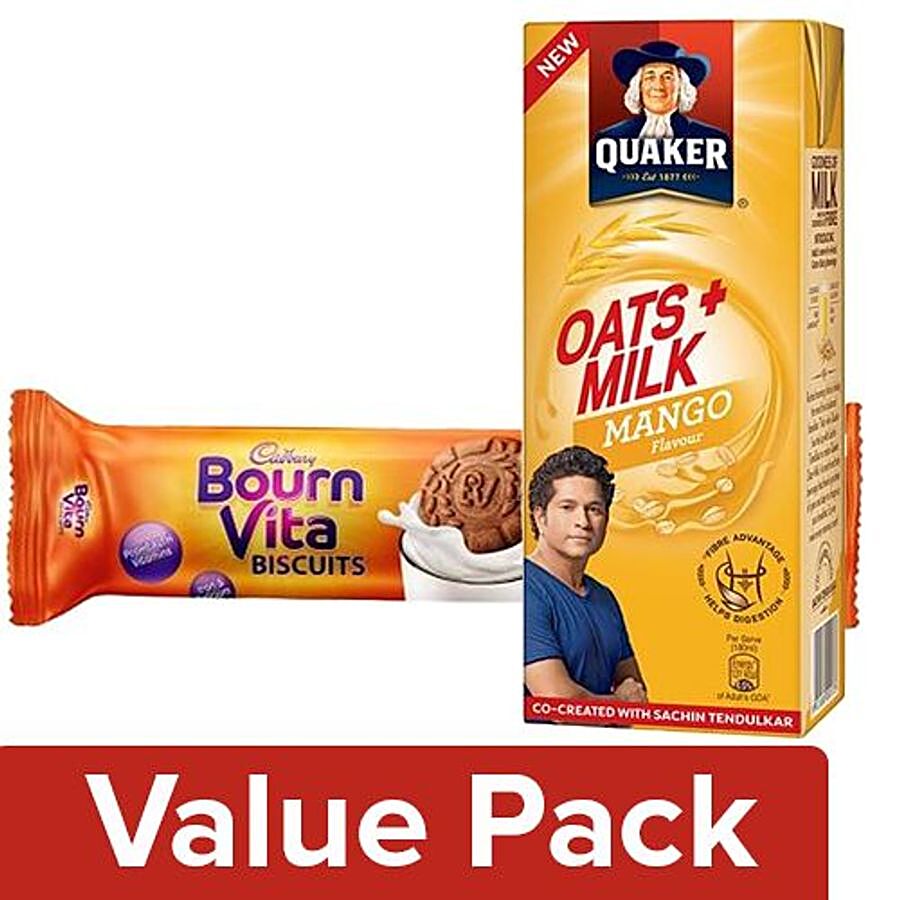 bb Combo Quaker Oats+Milk Mango Flavor 180ml + Bournvita ProHealth Chocolate Cookie 120G