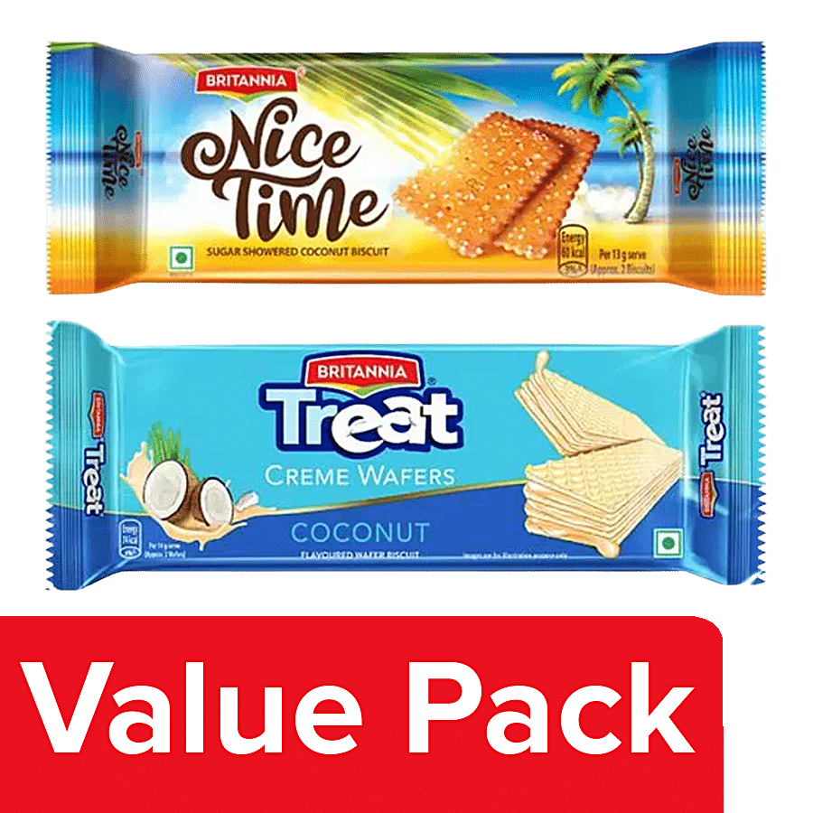 Britannia Britannia Treat Coconut Wafers 55g  + Britannia Nice Time Coconut Biscuits 150 g