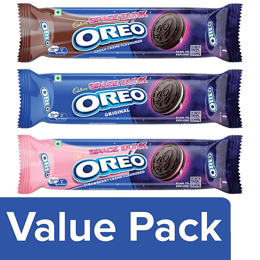 Cadbury Oreo Creme Biscuits - Vanilla + Chocolate + Strawberry 113.75 g Each