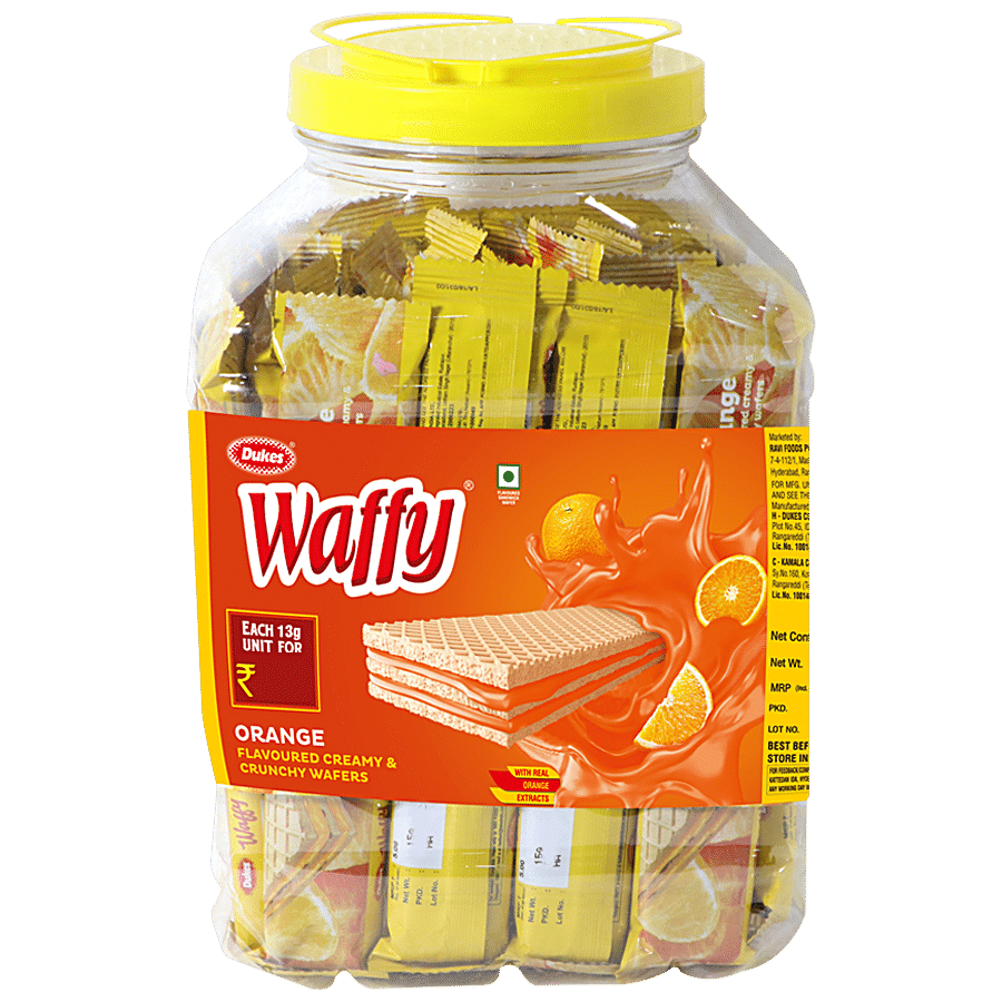 Dukes  Waffy - Orange Flavoured Creamy & Crunchy Sandwich Wafer Biscuit