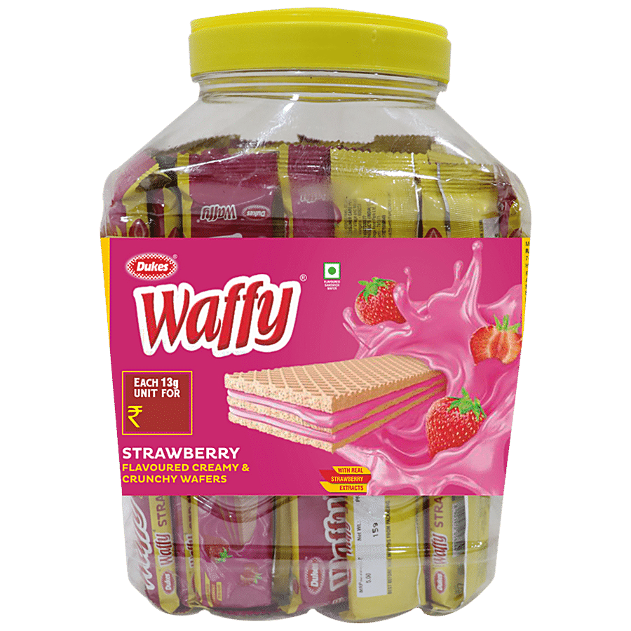 Dukes  Waffy - Strawberry Flavoured Creamy & Crunchy Sandwich Wafer Biscuit