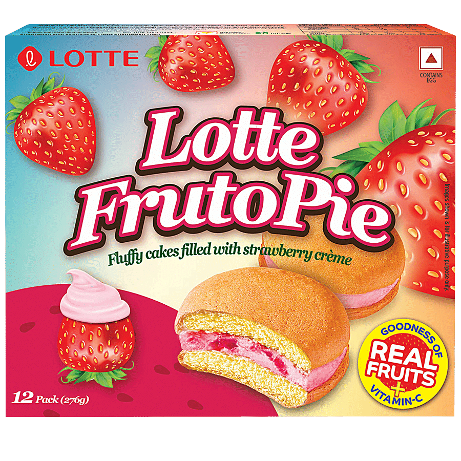 Lotte Fruto Pie - Fluffy Cakes Filled With Strawberry Creme