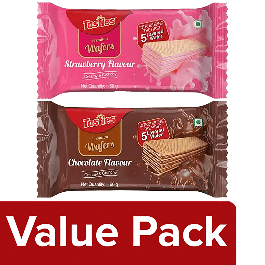 Tasties 5-Layer Wafers - Strawberry + Chocolate 60 g Each