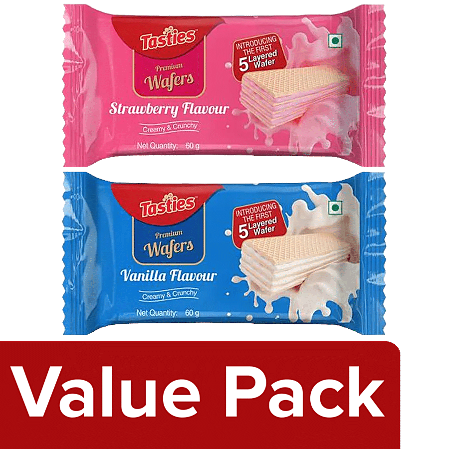 Tasties 5-Layer Wafers - Strawberry + Vanilla 60 g Each