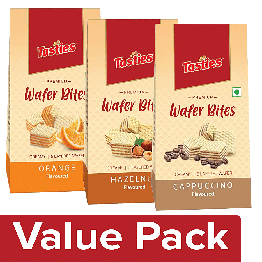 Tasties Premium Wafer Bites - Orange 100 g + Hazelnut 100 g + Cappucino 100 g