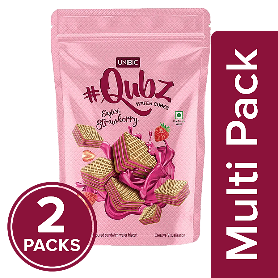 UNIBIC Qubz Wafer Cubes - English Strawberry Sandwich Biscuit