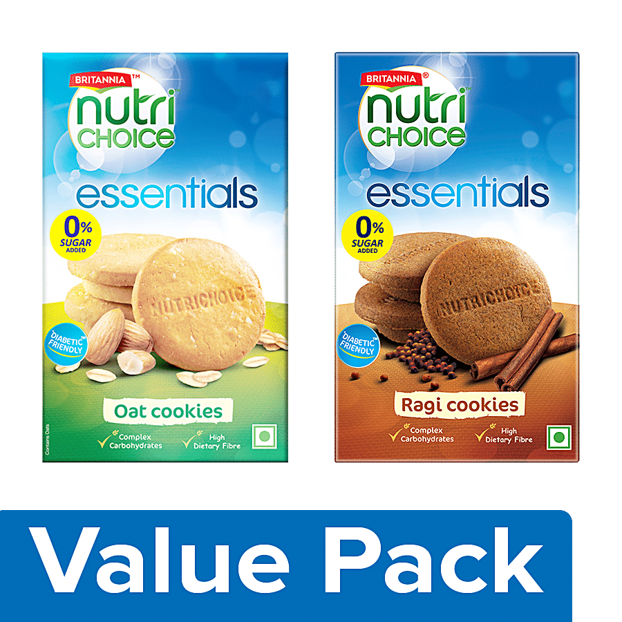 Britannia Nutri Choice - Cookies (Oats) Biscuits 150G + Nutri Choice - Cookies (Ragi) 150G