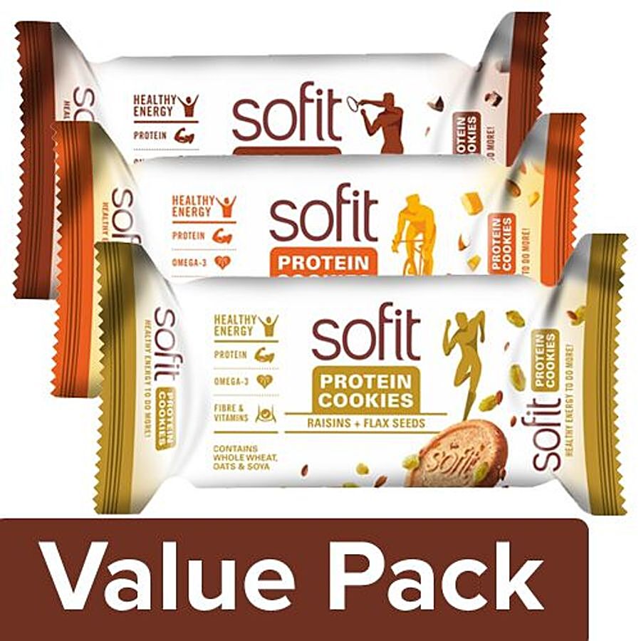 Sofit  Protein Cookies Natural Cocoa & Flaxseed+Mango & Almond+Raisin & Flaxseed (100G)