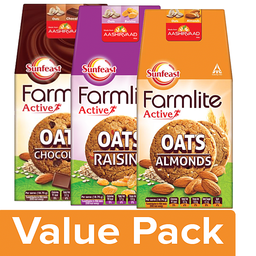 Sunfeast Farmlite Biscuit - Oats & Raisins + Oats & Almonds + Oats and Chocolate (150 gm)