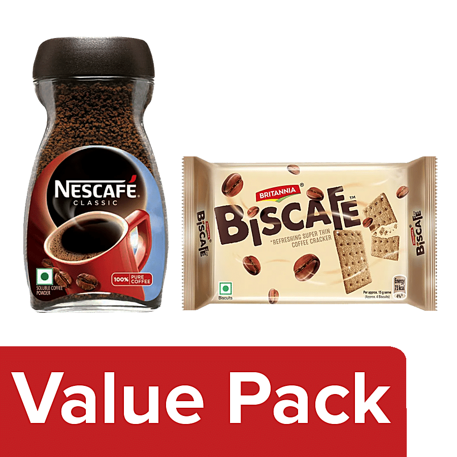 bb Combo Britannia BisCafe - Super Thin Coffee Crackers + Nescafe Classic Instant Coffee