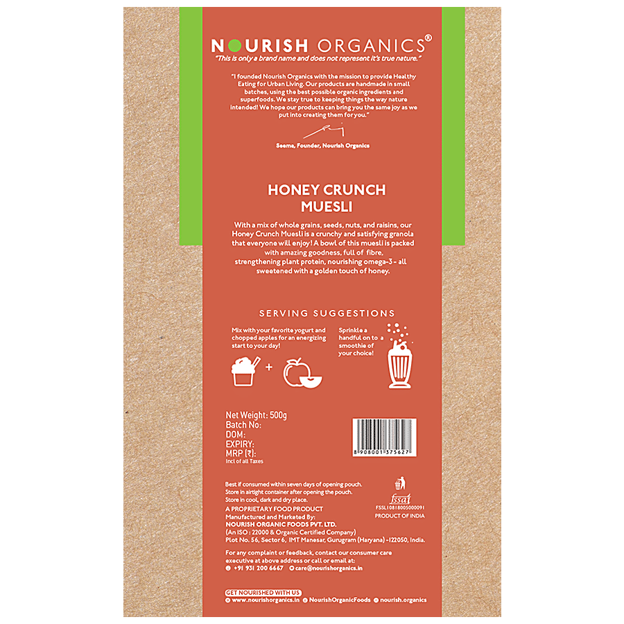 Nourish Organics Honey Crunch Muesli - Rich In Protein & Fibre