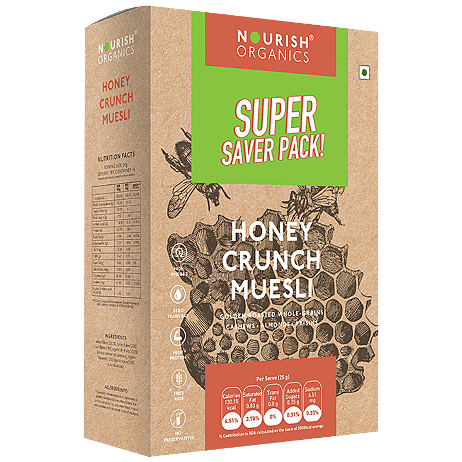 Nourish Organics Honey Crunch Muesli - Rich In Protein & Fibre