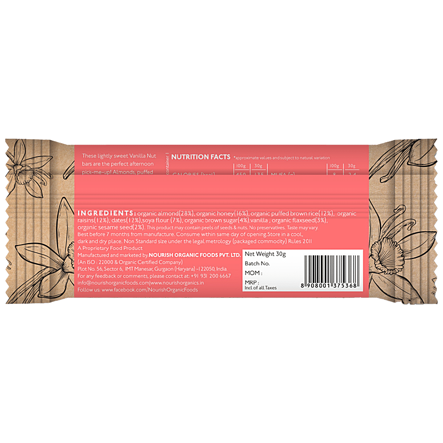 Nourish Organics Vanilla Nut Bar - Made With Fruit