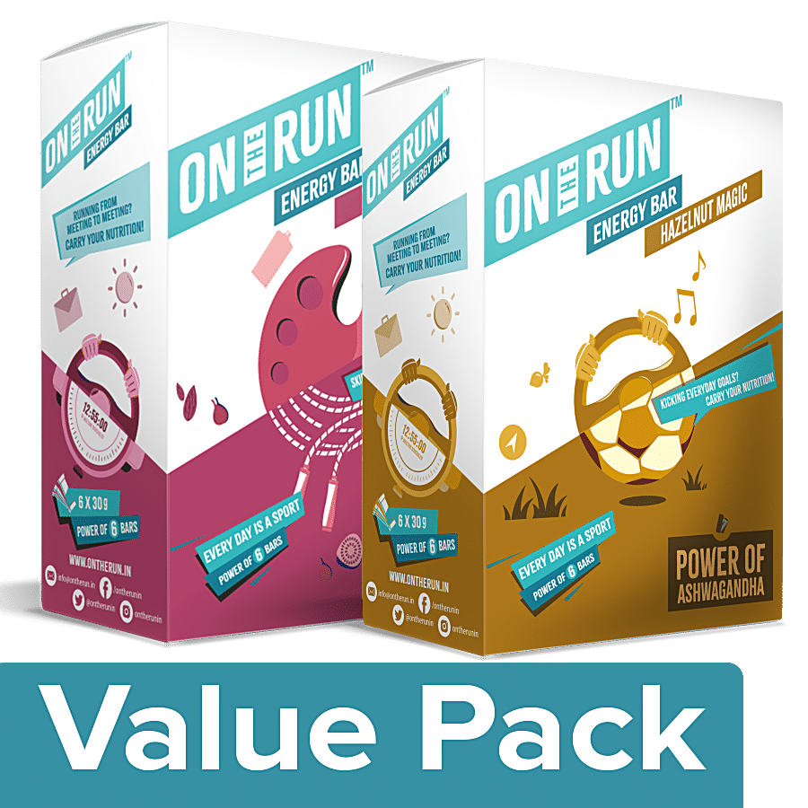 On The Run Energy Bar Fig & Date 6 pcs + Energy Bar Hazelnut Magic 6 pcs