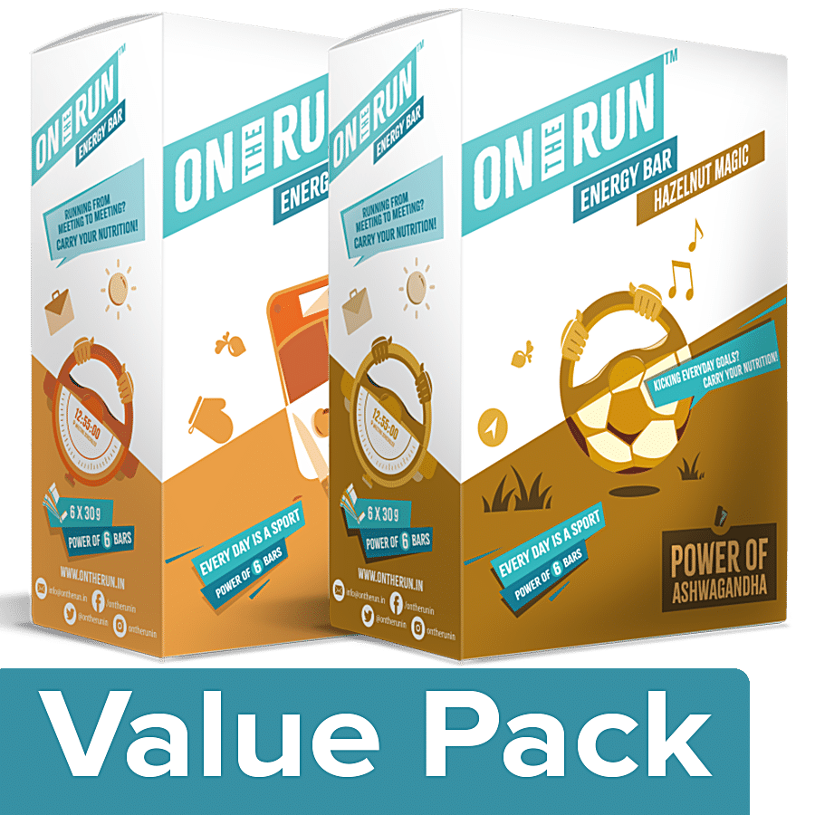 On The Run Energy Bar Hazelnut Magic 6 pcs + Energy Bar Oat & Apricot 6 pcs