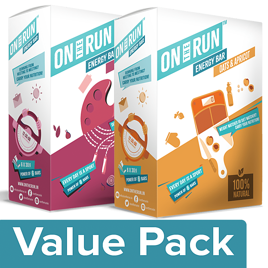 On The Run Energy Bar Oat & Apricot 6 pcs + Energy Bar Fig & Date 6 pcs