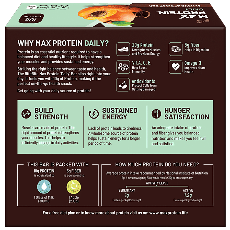 RiteBite Max Protein Bars Almond Apricot 10g Daily Protein - Healthy Protein Snacks