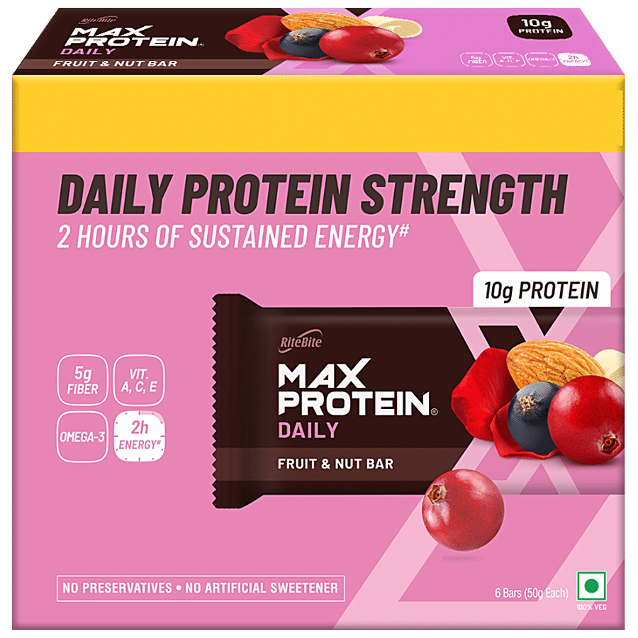 RiteBite Max Protein Bars Fruit & Nut 10g Daily Protein Bar - Healthy Protein Snacks