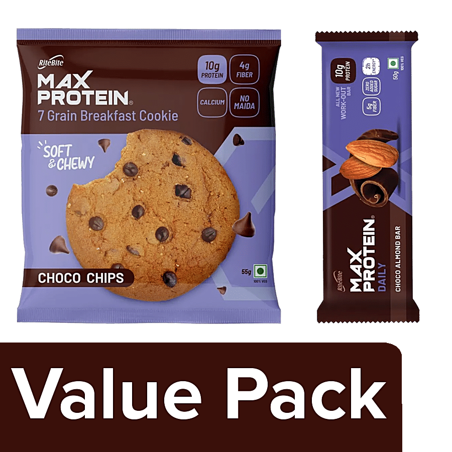 RiteBite Max Protein Daily Choco Almond Bar + Choco Chips 7 Grain Breakfast Cookie