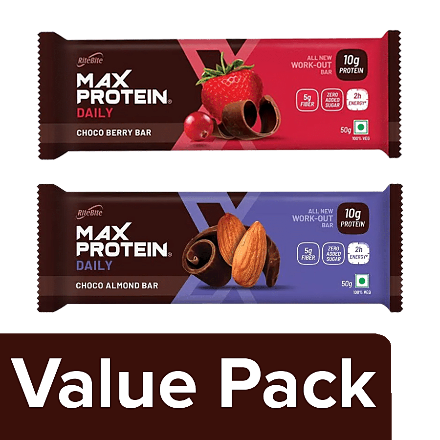 RiteBite Max Protein Daily Choco Almond Bar + Daily Choco Berry Bar - High In Energy