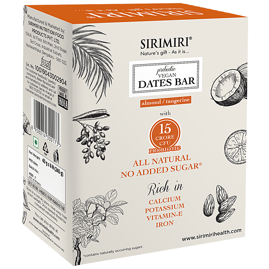 SIRIMIRI Probiotic Vegan Dates Bar - Almond & Tangerine