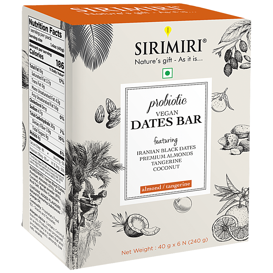 SIRIMIRI Probiotic Vegan Dates Bar - Almond & Tangerine