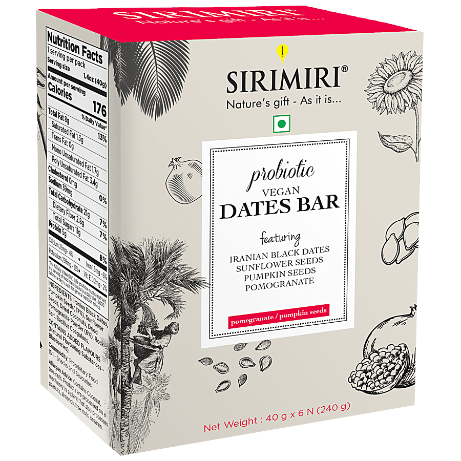 SIRIMIRI Probiotic Vegan Dates Bar - Pomegranate & Pumpkin Seeds