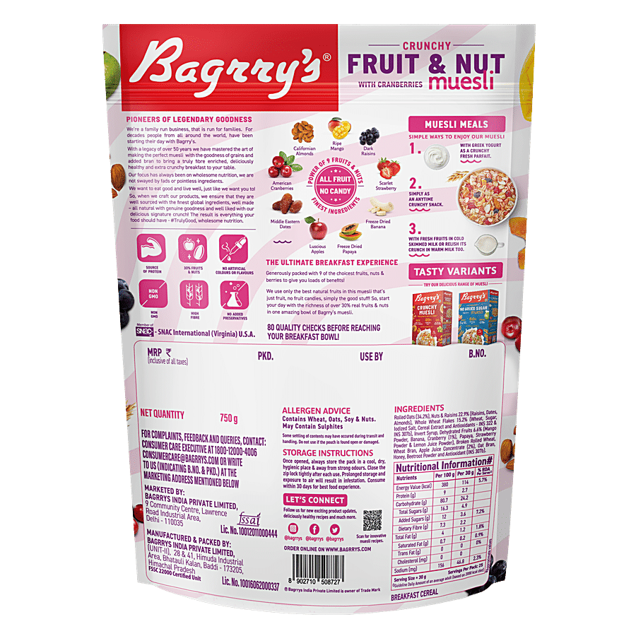 Bagrrys 30% Fruit & Nut Crunchy Muesli With Cranberries