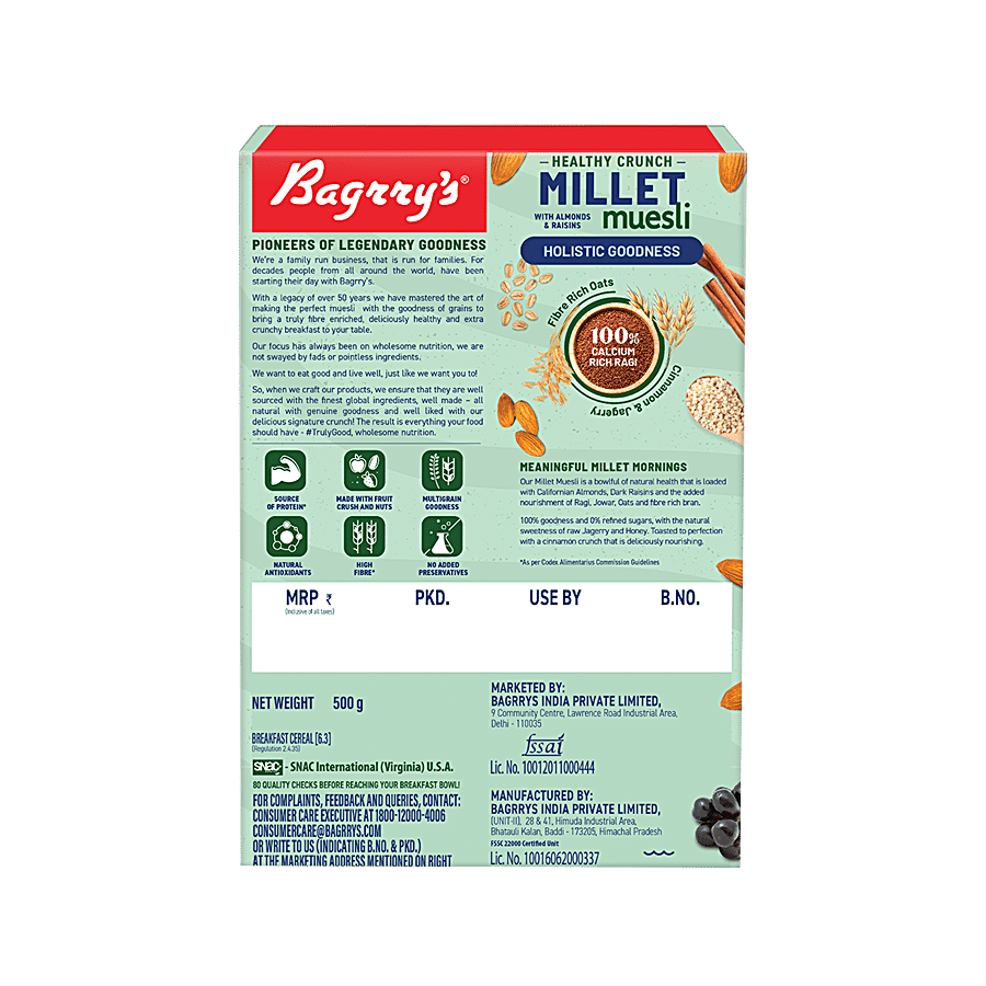 Bagrrys Bagrry`S Healthy Crunch Muesli Fibre Rich Oats With Almon 500 g Carton