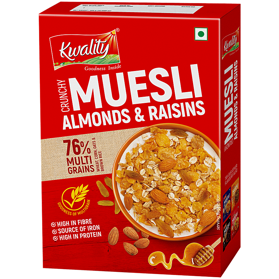 Kwality Crunchy Muesli Almonds & Raisins - High Iron & Protein